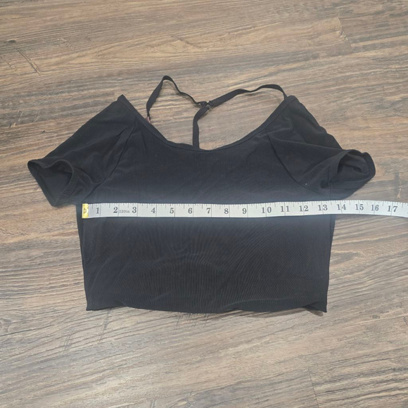 KORAL Mesh Layered Crop Top Small NWT Black Sheer Overlay Open Back - Picture 7 of 10